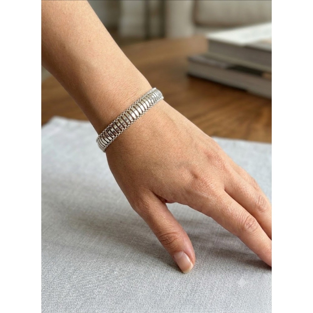 Vintage Sterling Silver .925 Modernist Ribbed Link Gate Bracelet - 7.5" Italy